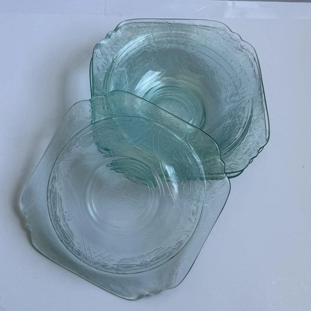 Vintage Depression Glass Recollection Madrid Teal Cereal Salad Bowl Set of‎ 4